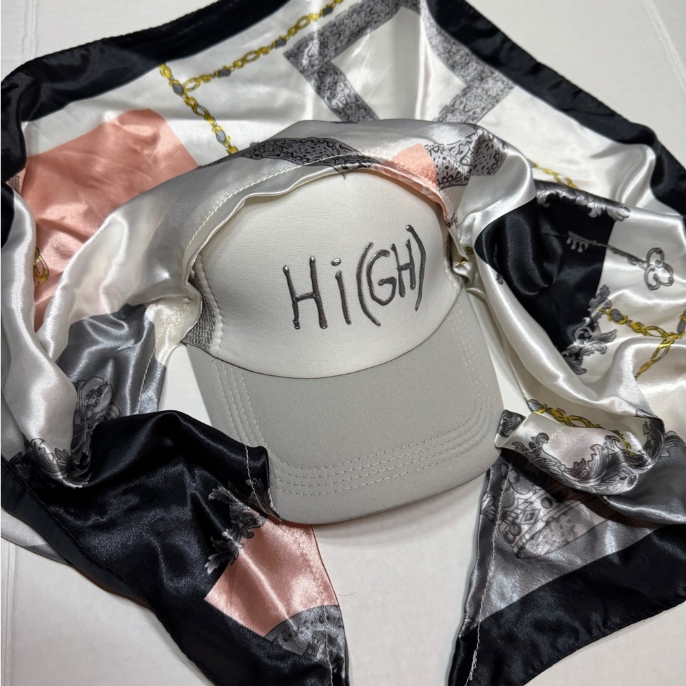 HiGH White Cap with Silk Scarf